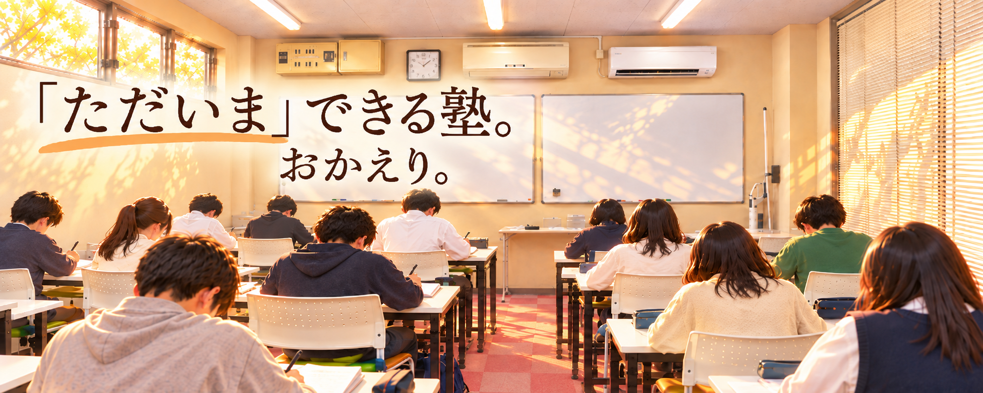 夕暮れの学習塾、ただいまの教室